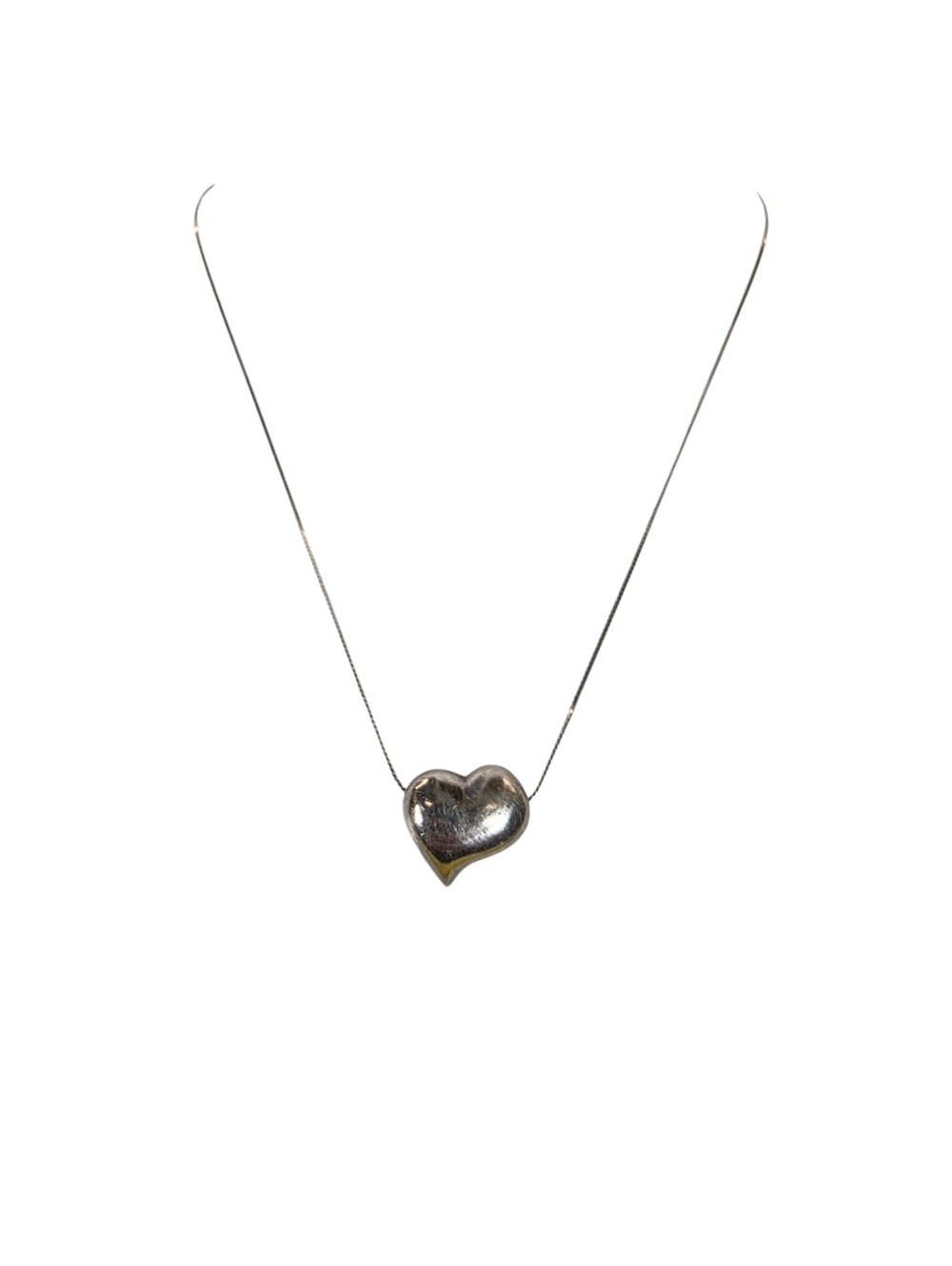 Silver 925 Puffy Heart Pendant Necklace - Women's Jewelry